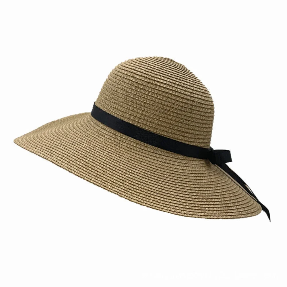 Beach Straw Hat With Bowtie In Khaki - Picture 2 of 4